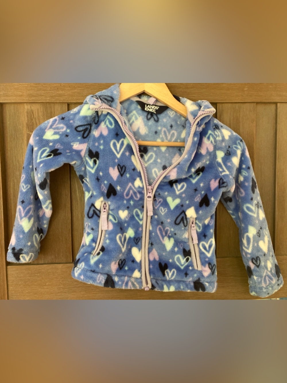 Lands' End Girls' Blue Heart Fleece Zip Hoodie Jacket